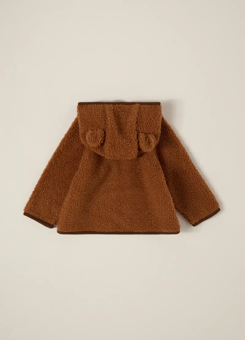 Giacca Marrone In Tessuto Sherpa Per Neonato, Marrone chiaro miniatura 3