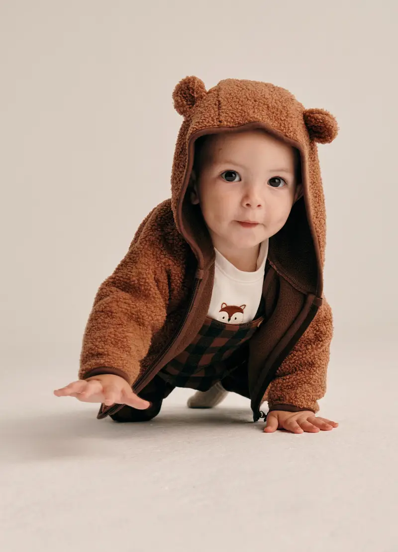 Giacca Marrone In Tessuto Sherpa Per Neonato, Marrone chiaro