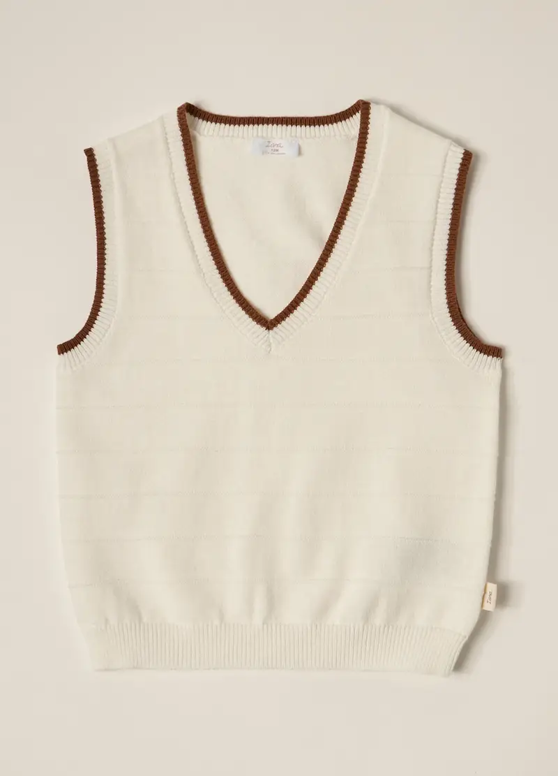 Gilet Tricot In Puro Cotone Iana Neonato, Bianco gesso