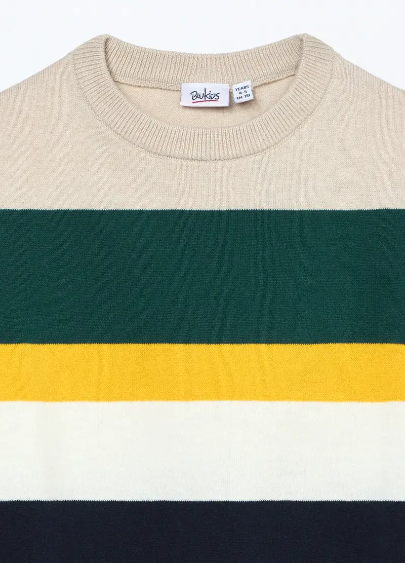 Girocollo Tricot In Puro Cotone A Righe Bambino, Giallo miniatura 3