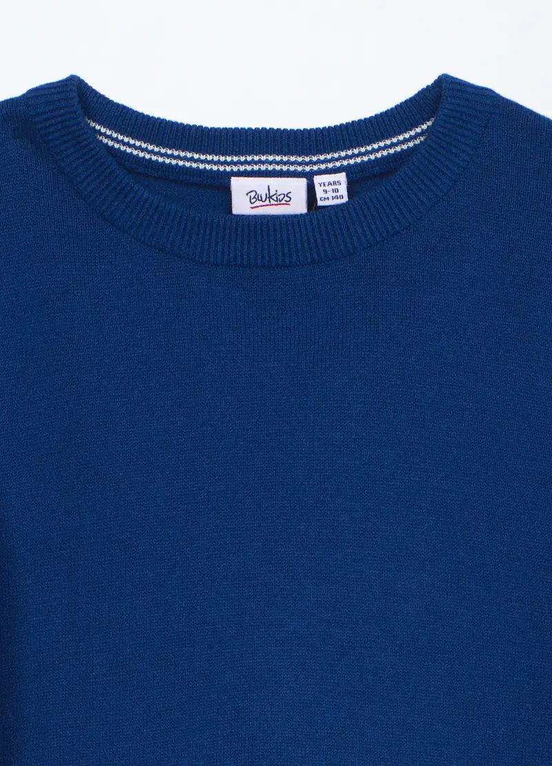 Girocollo Tricot In Puro Cotone Bambino, Blu elettrico miniatura 3