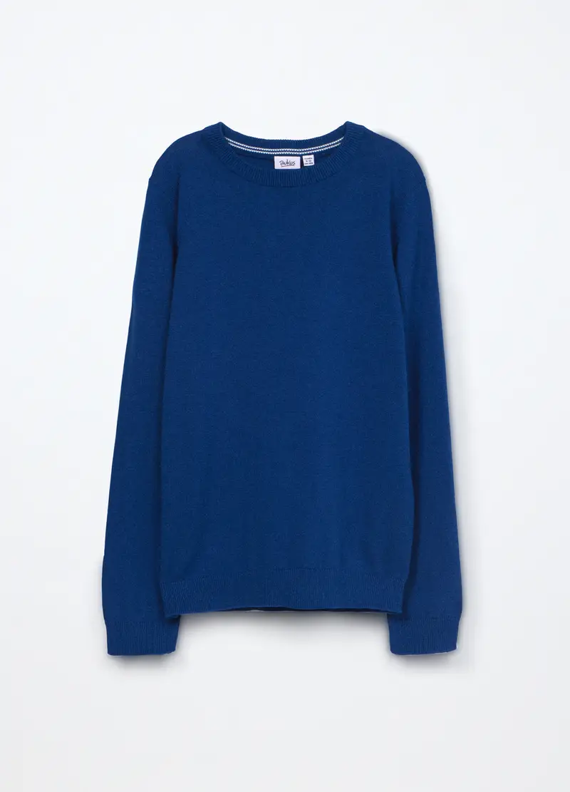 Girocollo Tricot In Puro Cotone Bambino, Blu elettrico