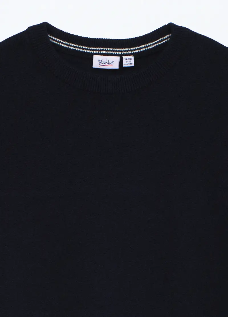 Girocollo Tricot In Puro Cotone Bambino, Nero miniatura 3