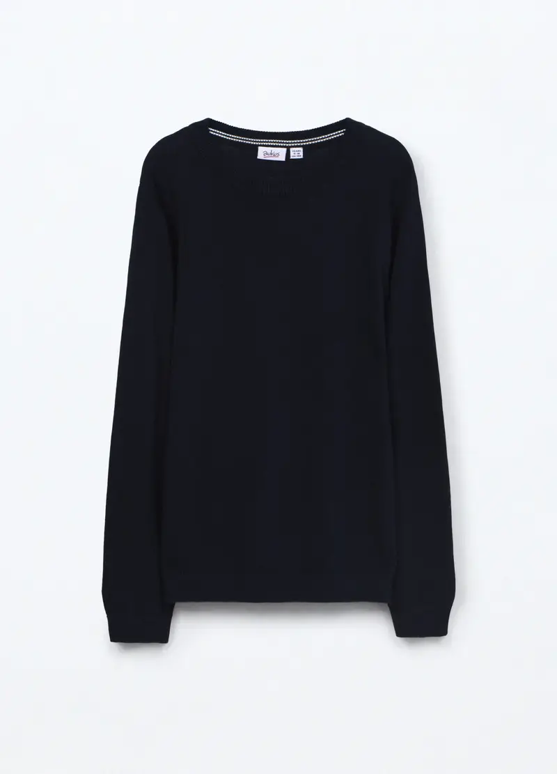 Girocollo Tricot In Puro Cotone Bambino, Nero