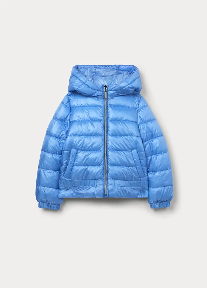 Giubbino Imbottito Con Cappuccio Bambina, Azzurro cielo