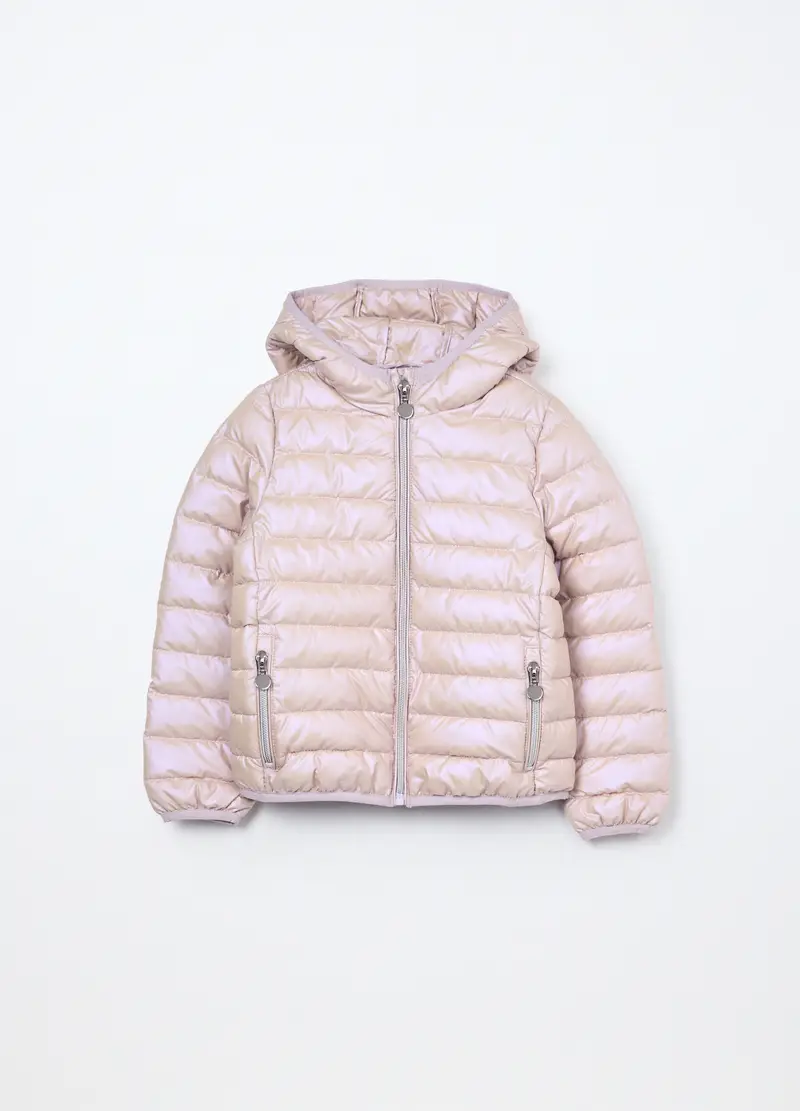 Giubbino Imbottito Con Cappuccio Bambina, Beige chiaro