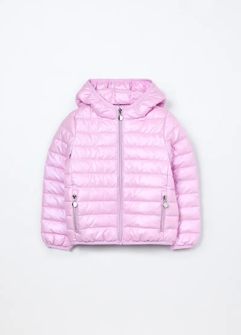Giubbino Imbottito Con Cappuccio Bambina, Rosa pastello