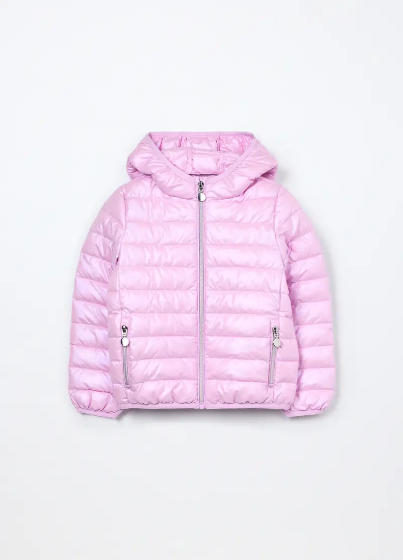 Giubbino Imbottito Con Cappuccio Bambina, Rosa pastello