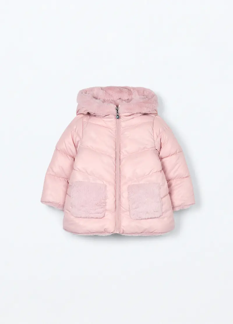 Giubbino Imbottito Con Cappuccio Neonata, Bambina, Rosa pastello