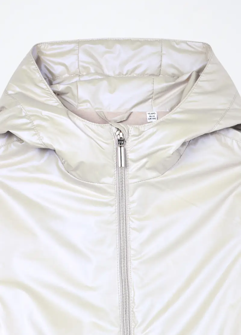 Giubbino Imbottito Con Cappuccio Ragazza, Bambina, Grigio argento miniatura 3