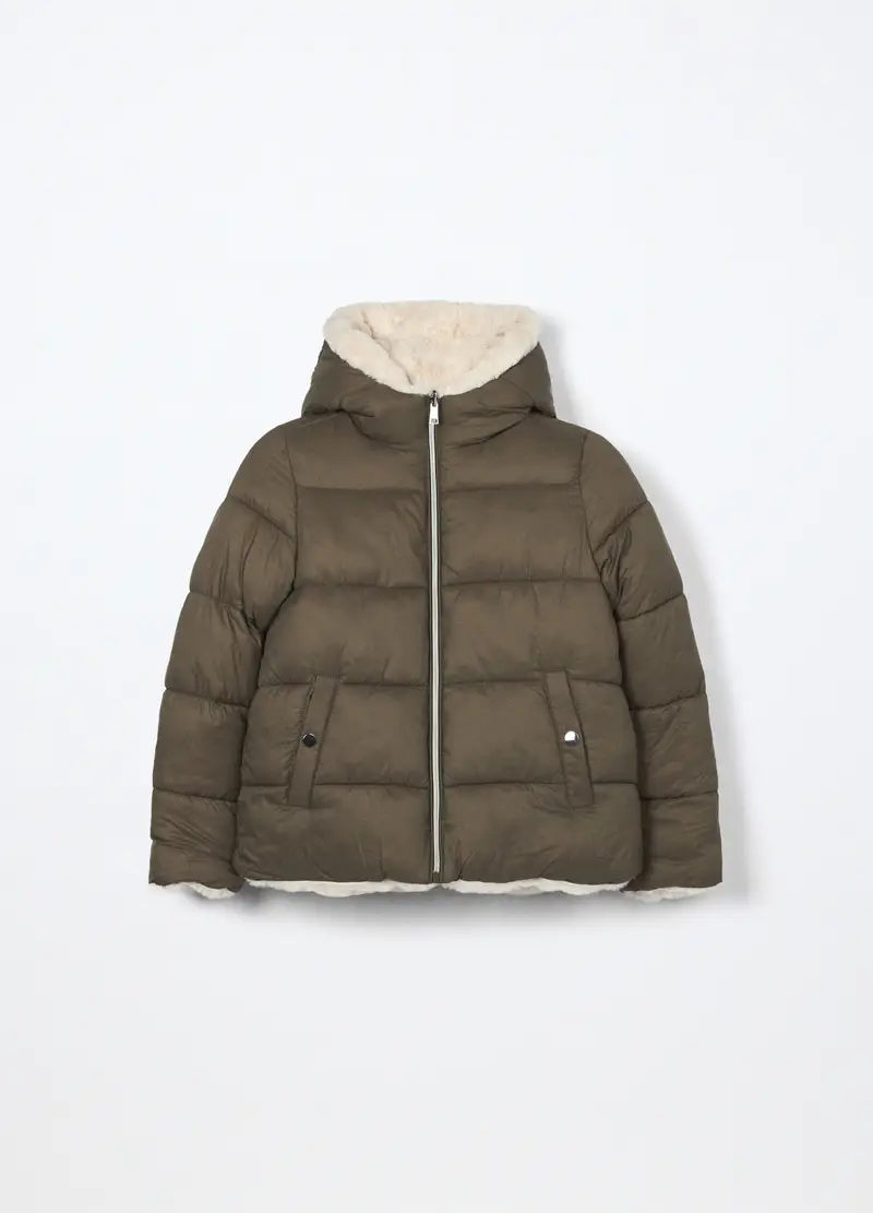 Giubbino Imbottito Con Cappuccio Ragazza, Bambina, Verde militare