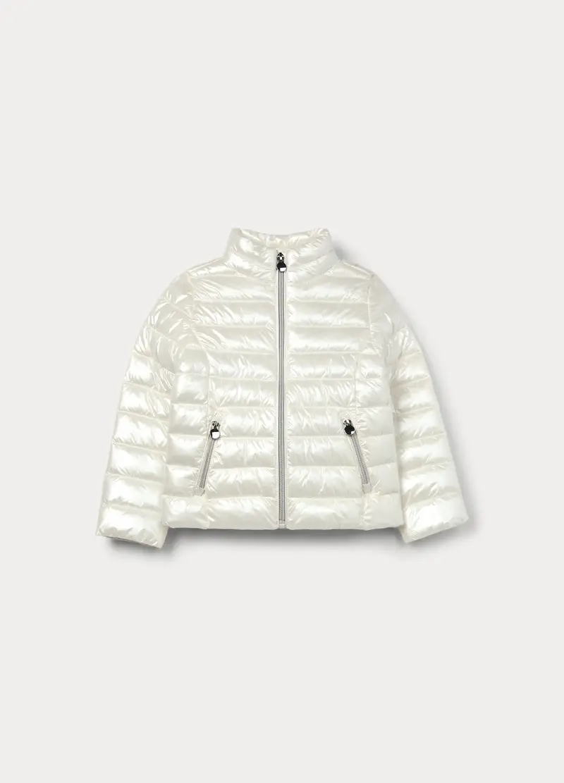 Giubbino Imbottito Full Zip Bambina, Bianco panna