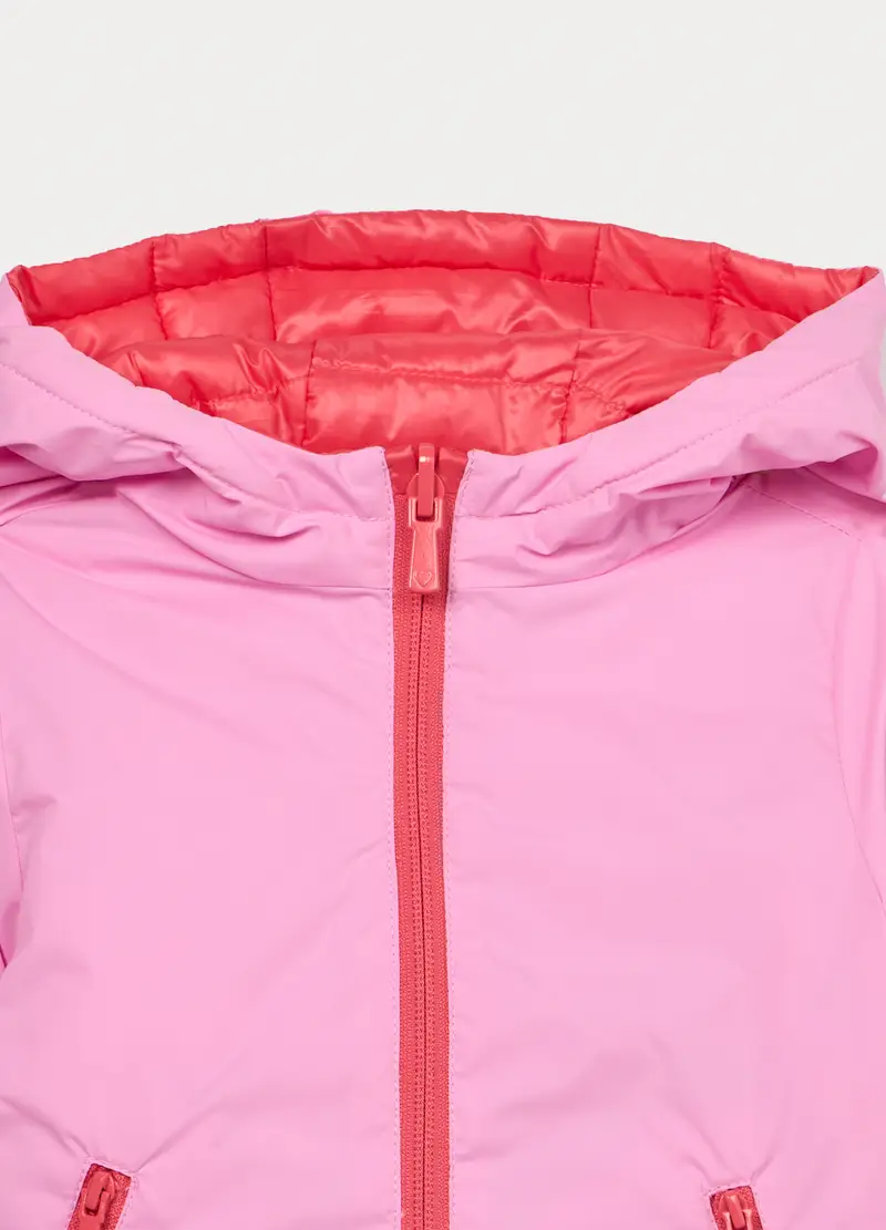 Giubbino Imbottito In Taffetà Con Cappuccio Bimba, Bambina, Rosa pastello miniatura 3