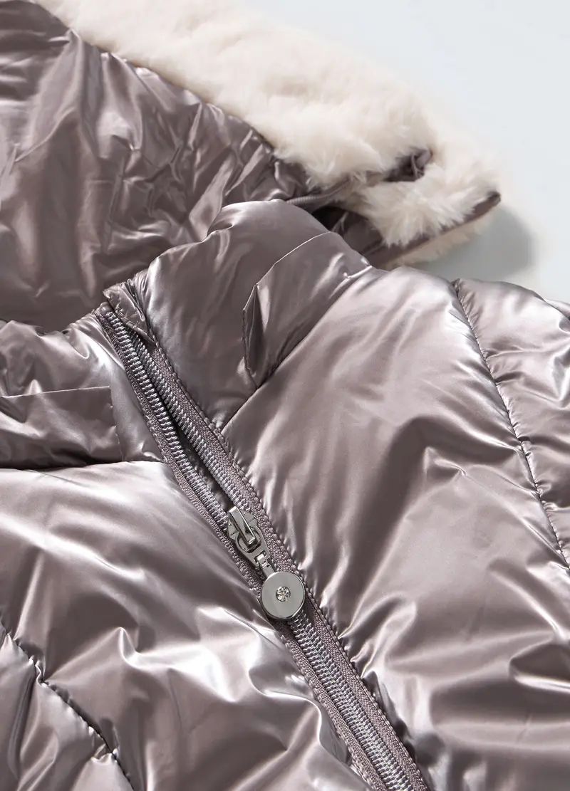 Giubbino Imbottito Metallizzato Bambina, Beige chiaro miniatura 2