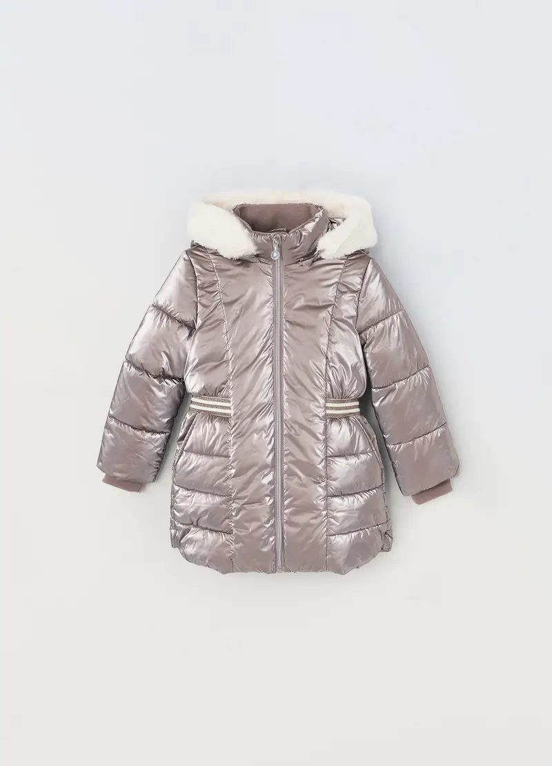 Giubbino Imbottito Metallizzato Bambina, Beige chiaro