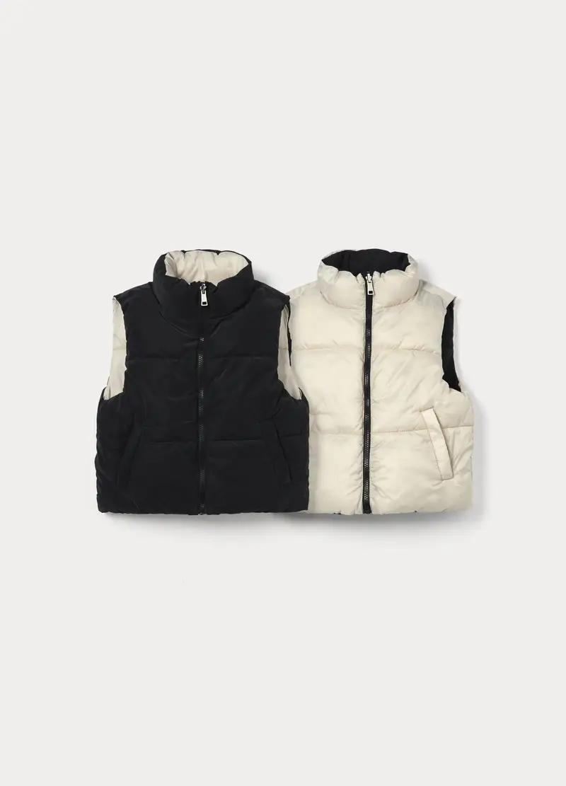 Giubbino Imbottito Smanicato Reversibile Ragazza, Bambina, Nero/Grigio