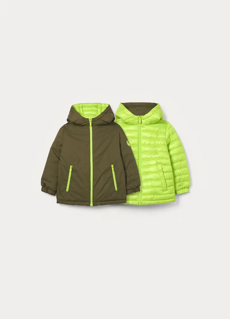 Giubbino Imbottito Ultraleggero Reversibile Bambino, Verde foglia