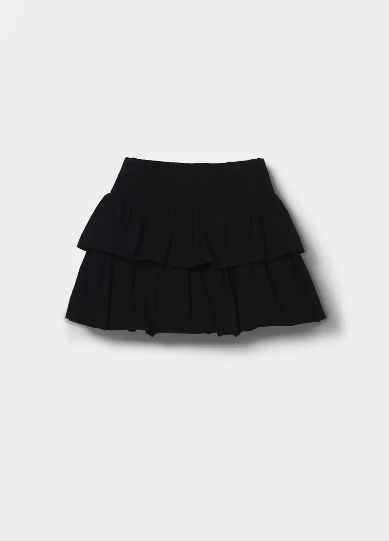 Gonna Corta A Balze In Jersey Di Cotone Stretch Bambina, Nero miniatura 2