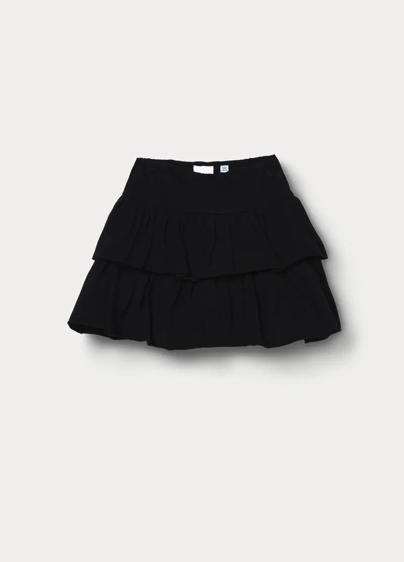 Gonna Corta A Balze In Jersey Di Cotone Stretch Bambina, Nero