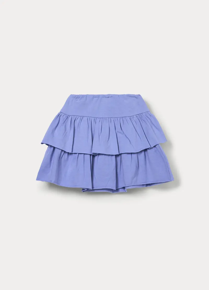 Gonna Corta A Balze In Jersey Di Cotone Stretch Bambina, Viola lilla miniatura 2