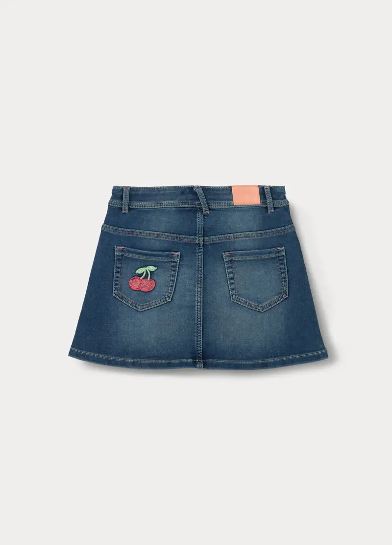 Gonna Corta In Denim Misto Cotone Bambina, Blu denim miniatura 2