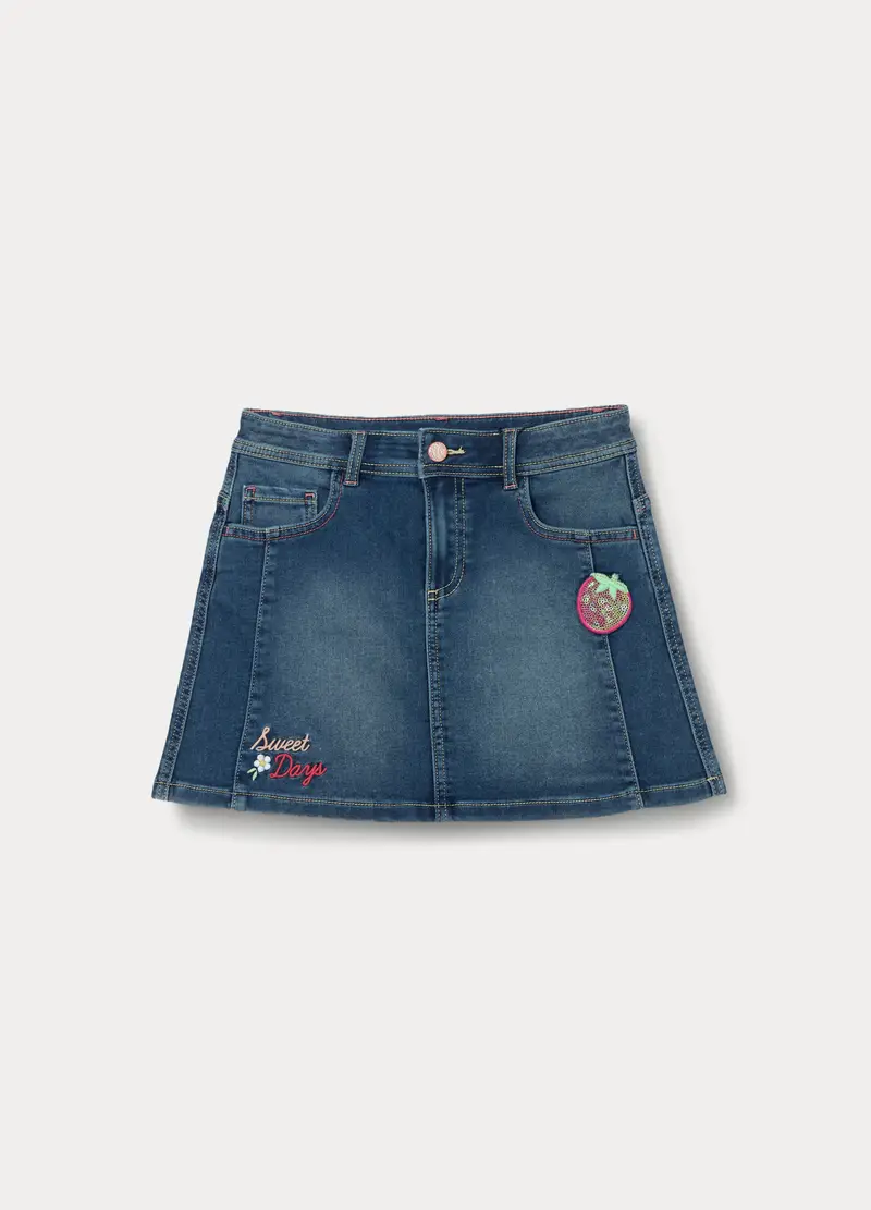 Gonna Corta In Denim Misto Cotone Bambina, Blu denim