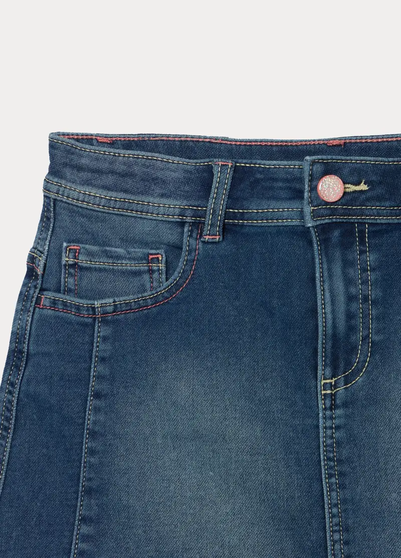 Gonna Corta In Denim Misto Cotone Bambina, Blu denim miniatura 3