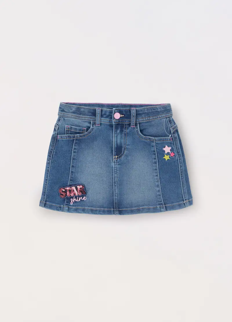 Blukids, Gonna In Denim Di Misto Cotone Bambina, Blu denim, Taglia: 3-4