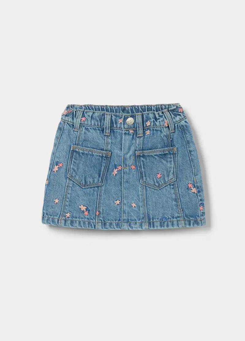 Gonna In Denim Di Puro Cotone Bimba, Bambina, Blu denim