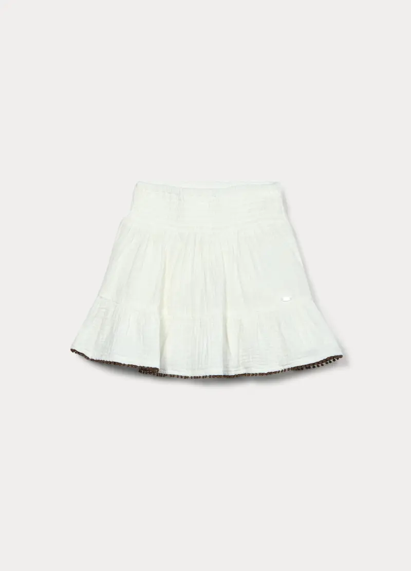Gonna In Puro Cotone Bambina, Bianco gesso