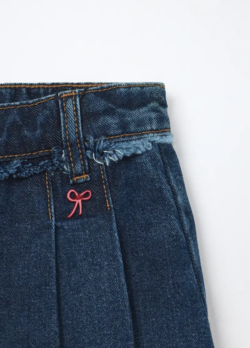 Blukids, Gonna Pantalone In Denim Di Puro Cotone Bambina, Blu denim, Taglia: 3-4 miniatura 2