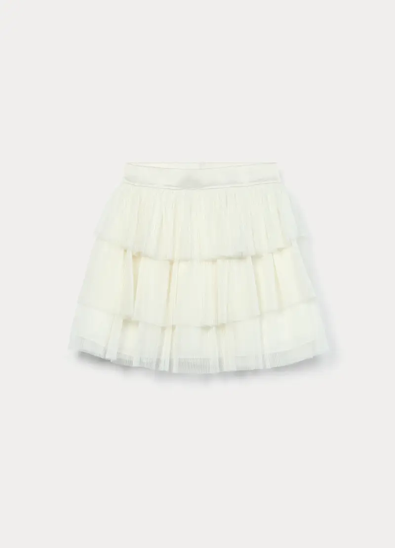 Gonna Plissé A Balze Ragazza, Bambina, Bianco panna miniatura 2