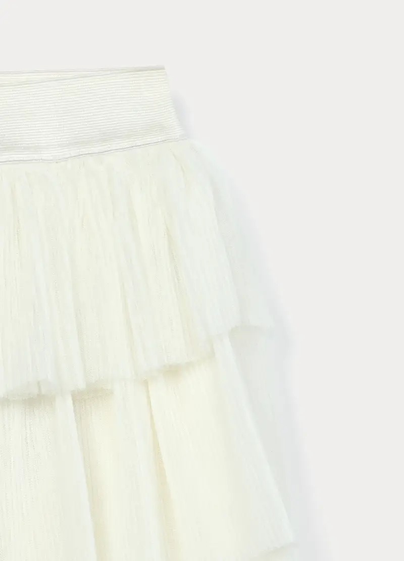 Gonna Plissé A Balze Ragazza, Bambina, Bianco panna miniatura 3