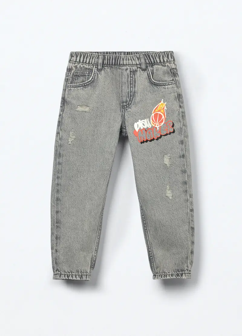 Jeans In Misto Cotone Riciclato Bambino, Grigio