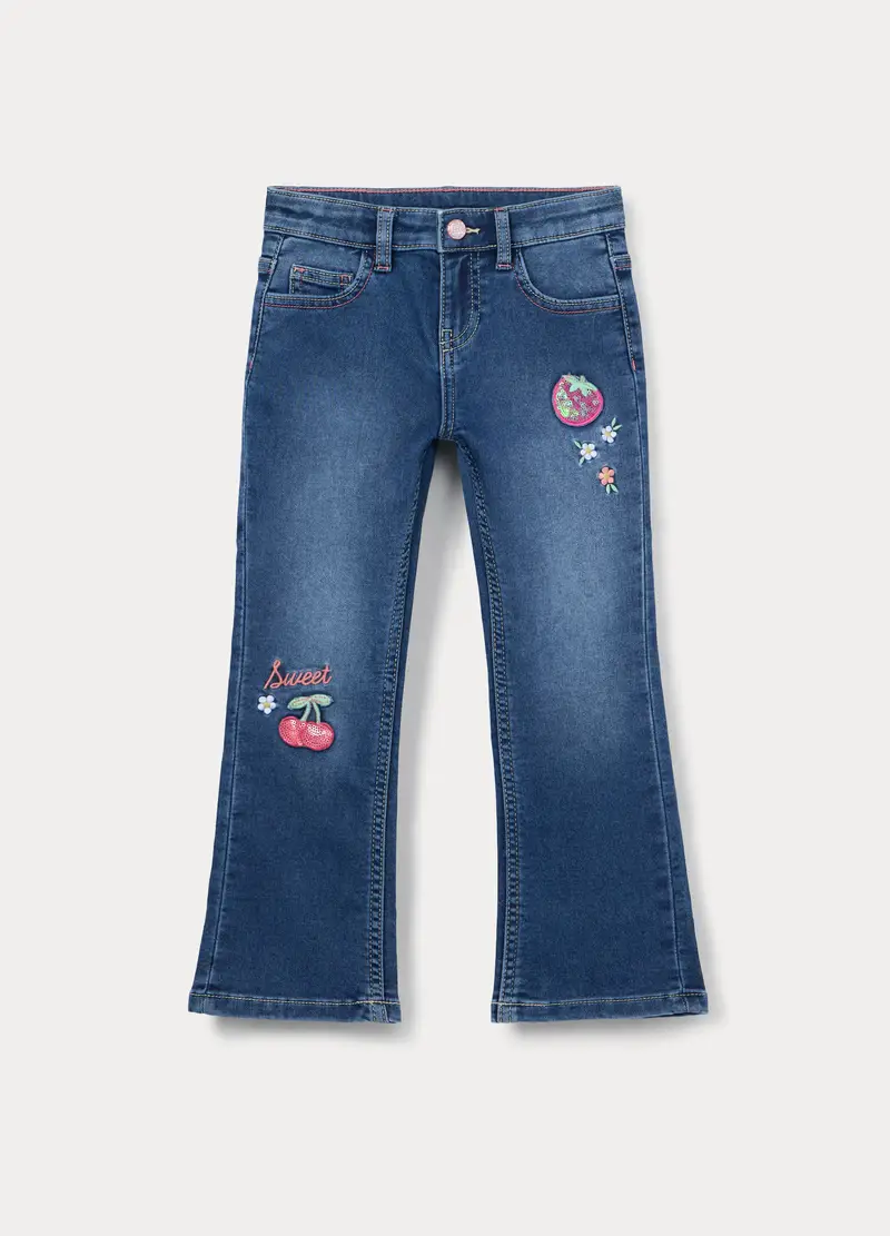 Jeggings Flare Fit In French Terry Denim Bambina, Blu denim