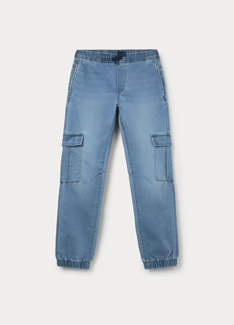 Jogger Cargo In Denim Bambino, Blu chiaro