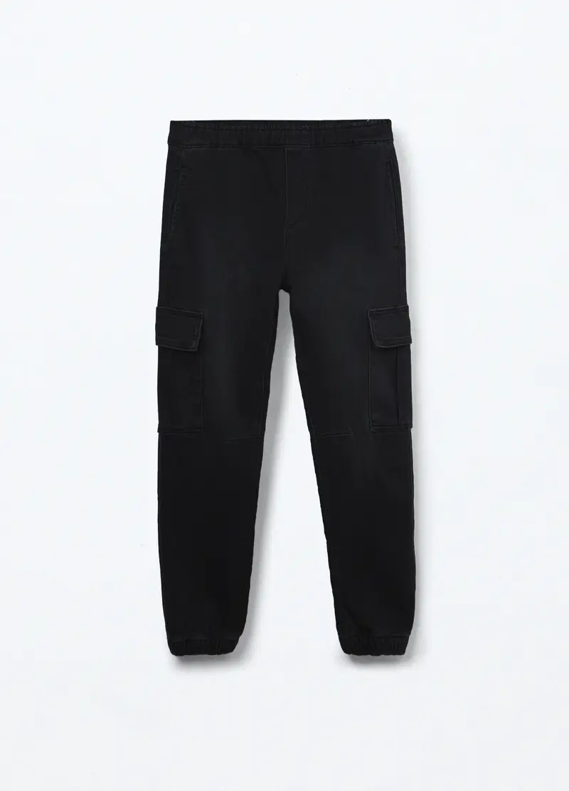 Blukids, Jogger Cargo In Denim Misto Cotone Ragazzo, Bambino, Nero, Taglia: 10-11