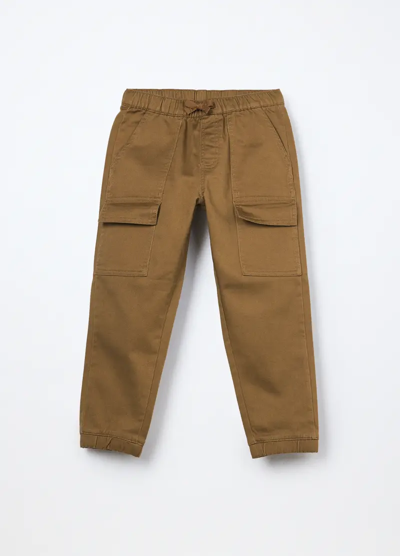 Jogger Cargo In French Terry Denim Bambino, Beige chiaro