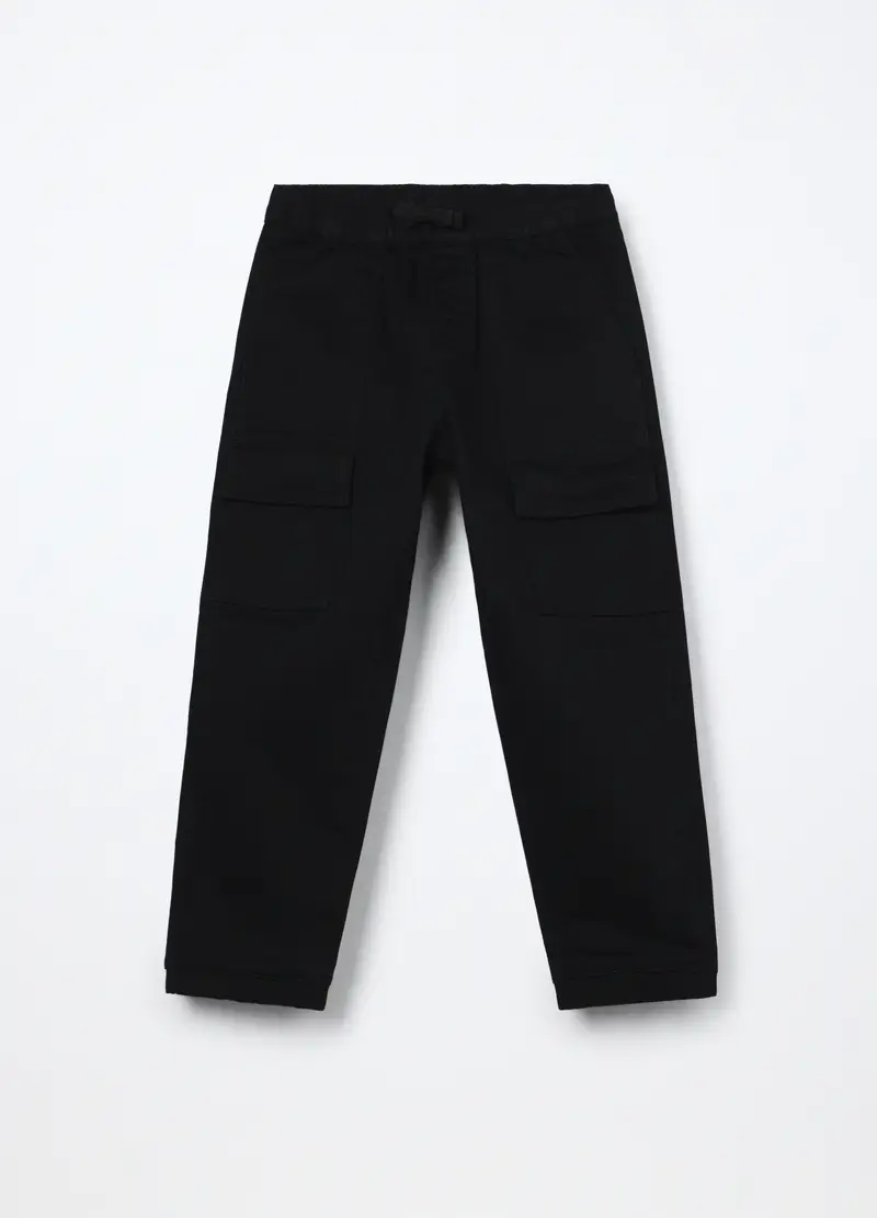 Jogger Cargo In French Terry Denim Bambino, Nero