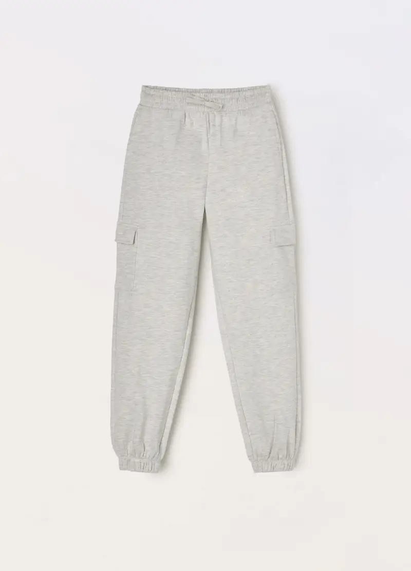 Blukids, Jogger Cargo In French Terry Di Cotone Ragazza, Bambina, Grigio chiaro melange, Taglia: 12-13