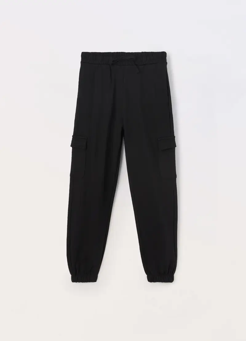 Blukids, Jogger Cargo In French Terry Di Cotone Ragazza, Bambina, Nero, Taglia: 9-10