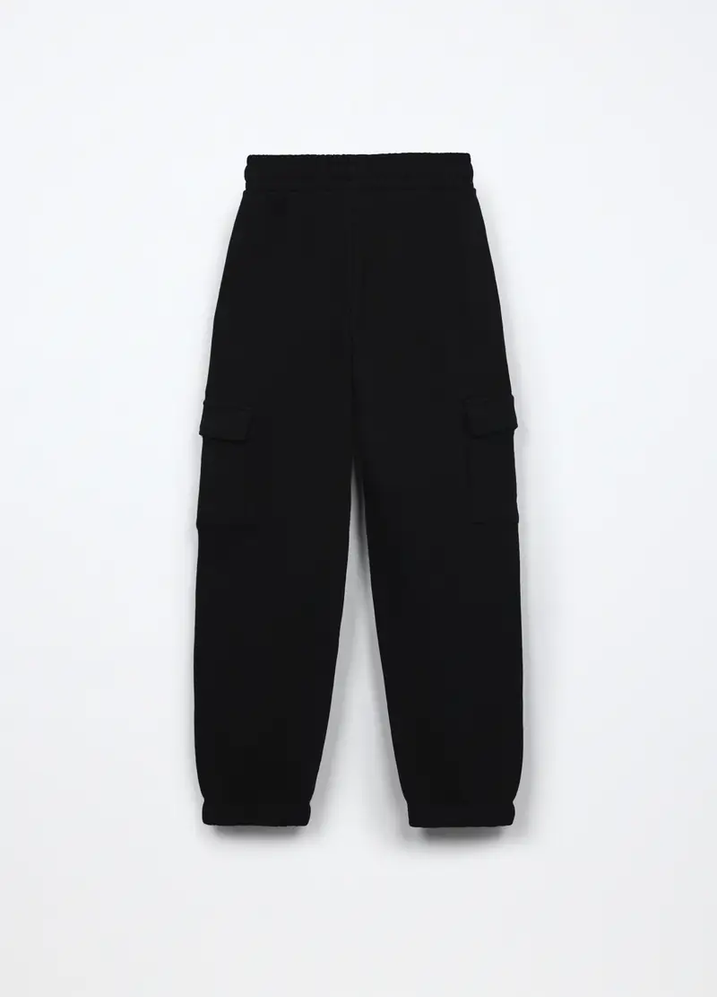 Jogger Cargo In French Terry Di Misto Cotone Ragazza, Bambina, Nero miniatura 2