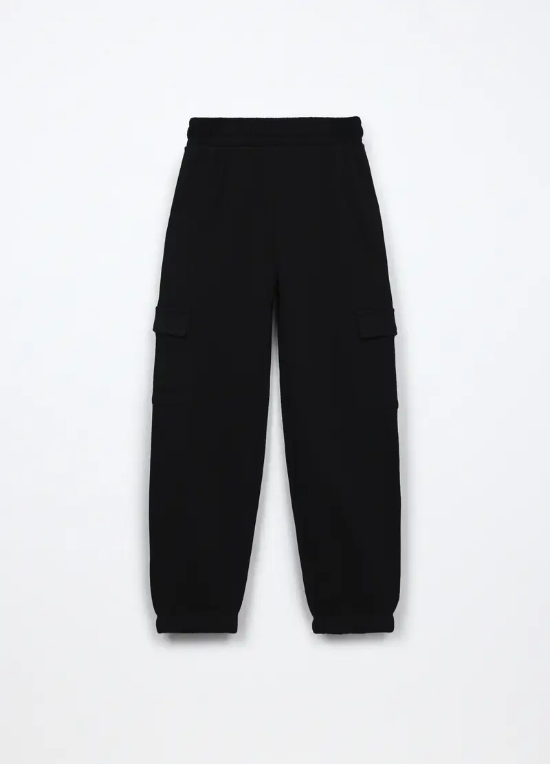Jogger Cargo In French Terry Di Misto Cotone Ragazza, Bambina, Nero