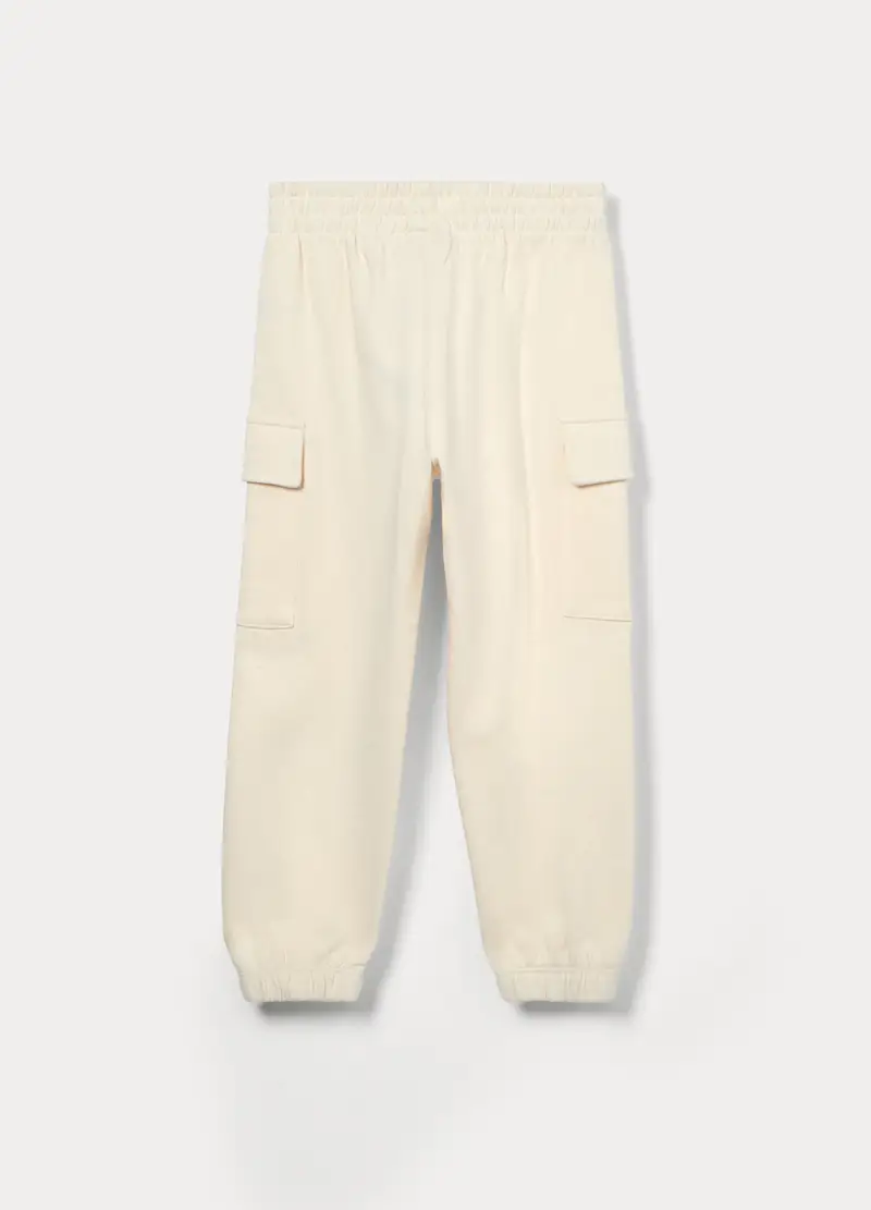 Jogger Cargo In French Terry Di Puro Cotone Bambina, Bianco panna miniatura 2