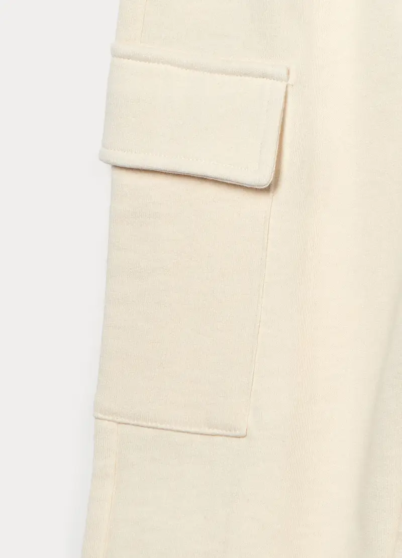 Jogger Cargo In French Terry Di Puro Cotone Bambina, Bianco panna miniatura 3