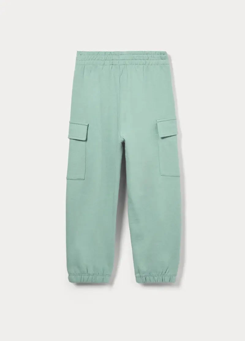 Jogger Cargo In French Terry Di Puro Cotone Bambina, Verde acqua miniatura 2