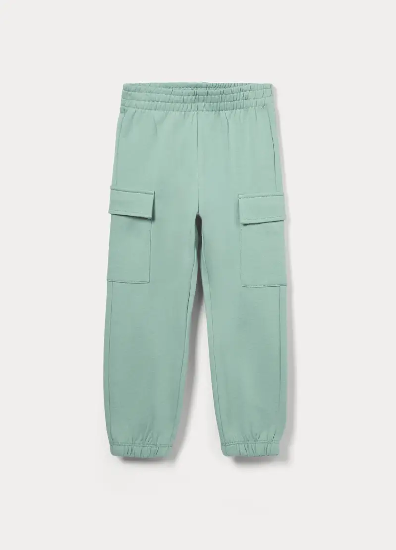 Jogger Cargo In French Terry Di Puro Cotone Bambina, Verde acqua