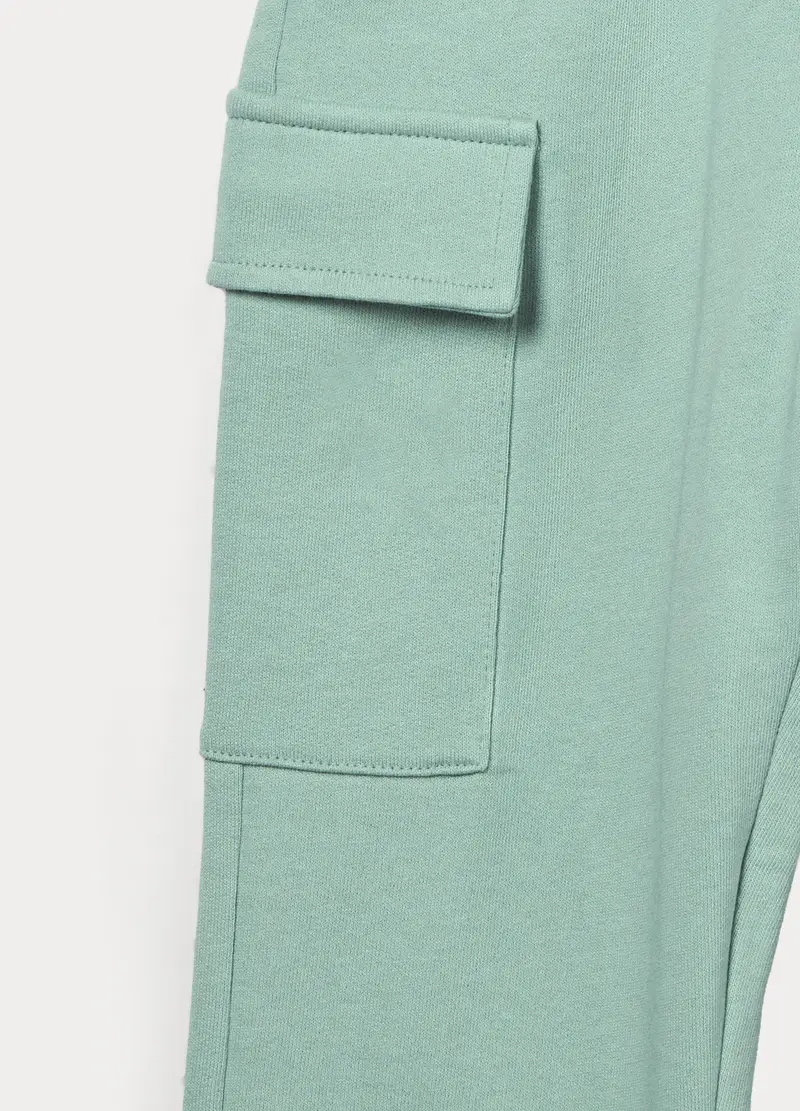 Jogger Cargo In French Terry Di Puro Cotone Bambina, Verde acqua miniatura 3
