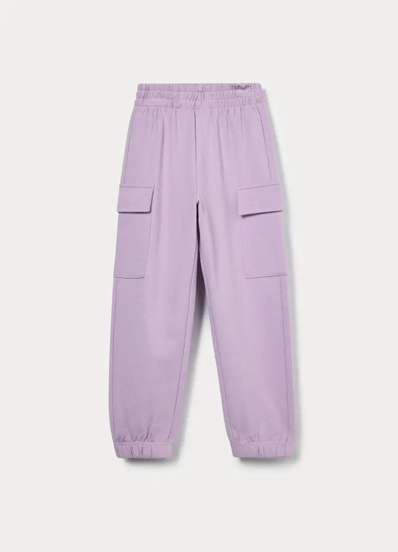 Jogger Cargo In French Terry Di Puro Cotone Bambina, Viola lilla