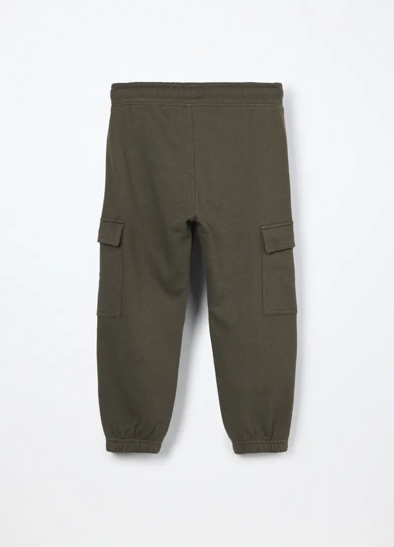 Jogger Cargo In French Terry Di Puro Cotone Bambino, Verde oliva miniatura 2